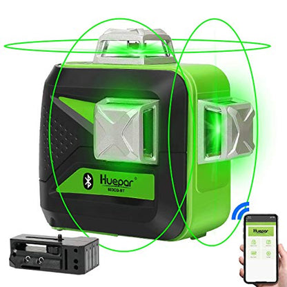 Huepar 3x360 Green Beam 3D Nivel láser con Bluetooth tres planos autonivelante y alineación de línea cruzada nivel láser 603CG-BT
