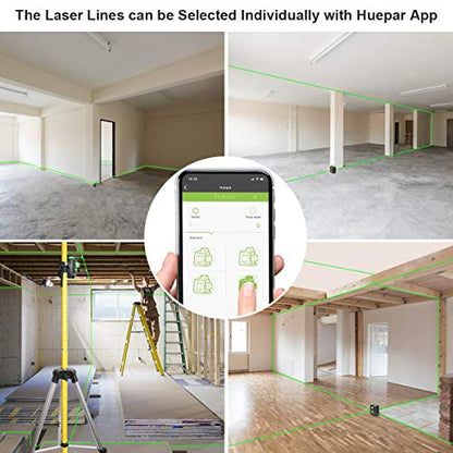 Huepar 3x360 Green Beam 3D Nivel láser con Bluetooth tres planos autonivelante y alineación de línea cruzada nivel láser 603CG-BT