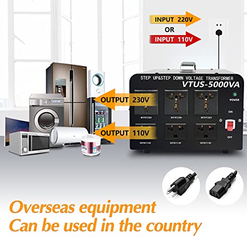 Cantonape convertidor de voltaje 5000w conversión de 110v a 220v 6 outlets con protección de disyuntor