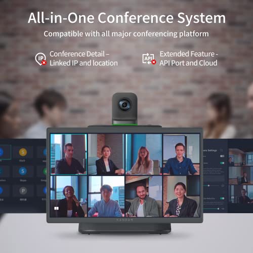KanDao Sistema de cámara de sala de conferencias todo en uno para reuniones, pantalla táctil FHD de 15.6 pulgadas, 1080P FHD de 15.6 pulgadas, cámara de conferencias dual 4K HDR 360°