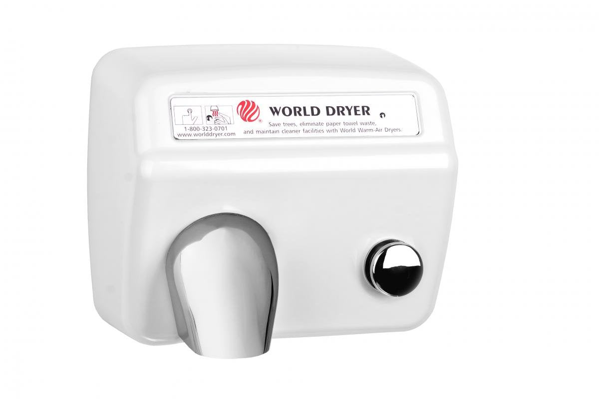 World Dryer DA5-974AU Model A Durable Standard Hand Dryer Push Button Finish: Steel White, Voltage: 110-120 V, 20 Amps