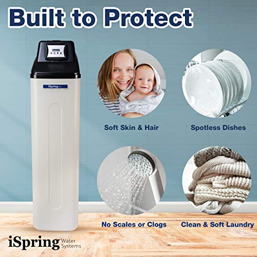 iSpring Sistema de suavizante de agua para toda la casa con función de lavado a retraso, 45,000 granos de alta capacidad para hogares y negocios, modelo: WCS45KG