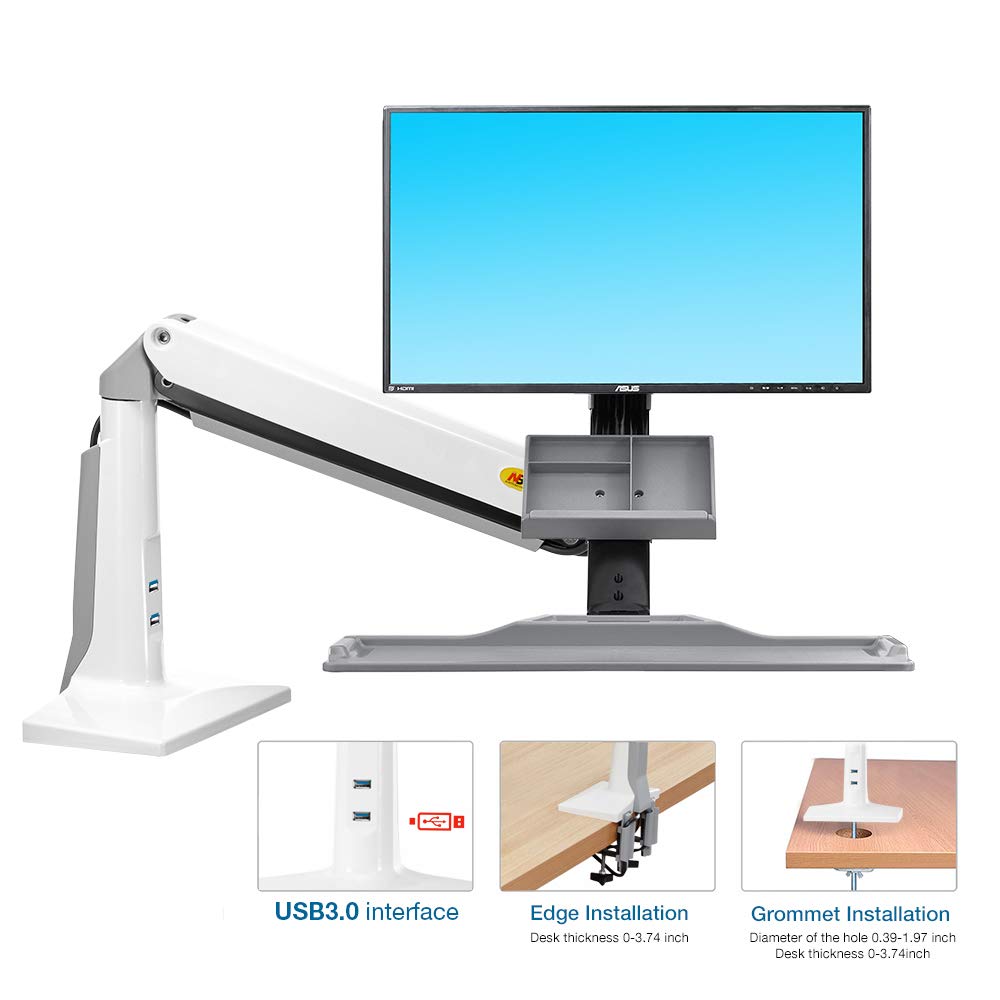 NB North Bayou Sit Stand Desk Converter Height Adjustable Standing Desk Workstation for 22''-35'' Monitor Mount Arm with Keyboard Tray FC35 (White-for 22''-35'' Monitor Within 6.6~19.8 lbs)