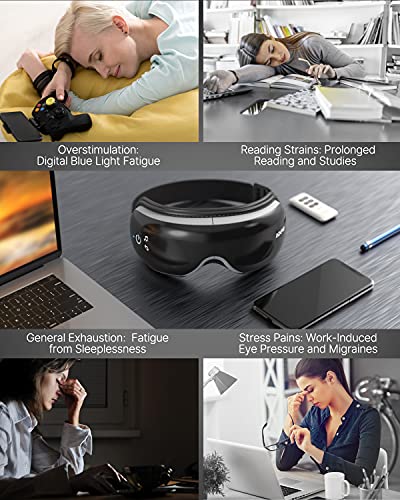 RENPHO 2.0 - Masajeador de ojos con control remoto y calor, compresión, música por Bluetooth, recargable. Masajeador de terapia de ojos para aliviar la tensión de los ojos, disminuir ojeras, bolsas en los ojos, ojos secos y mejorar el sueño.