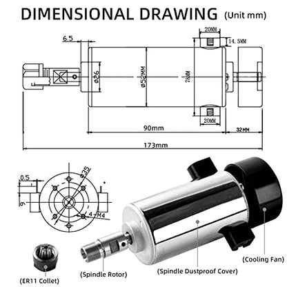 FoxAlien Kit de actualización CNC de 300 W CC motor de fresado de husillo para máquina de grabado CNC 3018-SE V2&Masuter con botón de ajuste de velocidad de caja de control integrada