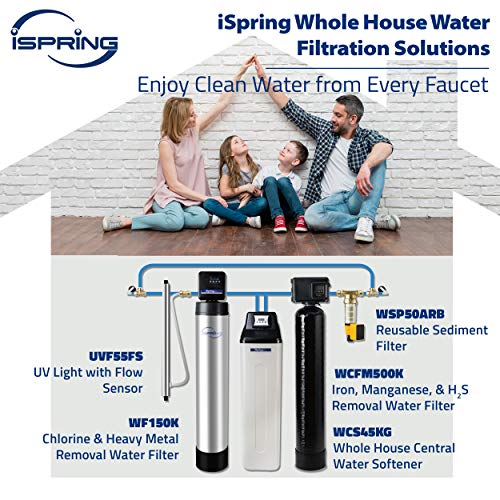 iSpring Sistema de suavizante de agua para toda la casa con función de lavado a retraso, 45,000 granos de alta capacidad para hogares y negocios, modelo: WCS45KG