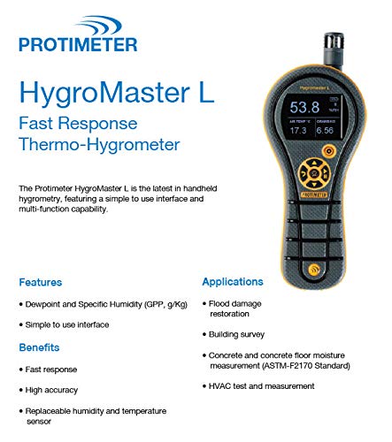 Protimeter BLD7751L Hygromaster L - Termómetro higrómetro de respuesta rápida con sensor de humedad QuikStick corto, 0-100% RH