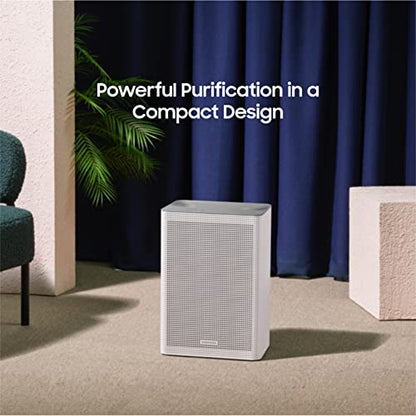SAMSUNG Bluesky - Purificador de aire compacto, sistema de filtración para el hogar para habitaciones pequeñas con purificación inteligente, monitoreo y control remoto, modos automático y de sueño, AX26BG3100GG, gris