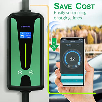 SetWire 40 Amp Smart Home WiFi Level 2 EV Charger, 2 in 1 Wall Mount & Portable EV Charger, UL&CSA Certified, 110-240V, NEMA 14-50 Plug, 23-Foot Cable, Electric Vehicle Electric Car Charger Station