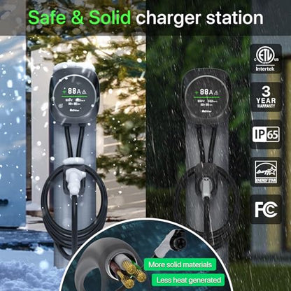 RhEVchar Cargador EV de 50 amperios, estación de carga de nivel 2 de pantalla inteligente con WiFi, cargador de vehículo eléctrico para el hogar J1772 de 240 V NEMA 14-50, enchufe o cable duro, cargador de automóvil controlado por aplicación ETL