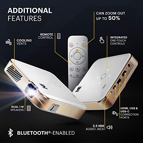 KODAK Luma 450 Proyector inteligente portátil Full HD | Wi-Fi, Bluetooth, HDMI y USB compatible con mini sistema de cine en casa de hasta 150 pulgadas | Resolución nativa de 1080p (4K), 200 lúmenes, reproducción de 3 horas | Trípode incluido