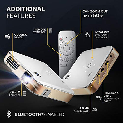 KODAK Luma 450 Proyector inteligente portátil Full HD | Wi-Fi, Bluetooth, HDMI y USB compatible con mini sistema de cine en casa de hasta 150 pulgadas | Resolución nativa de 1080p (4K), 200 lúmenes, reproducción de 3 horas | Trípode incluido