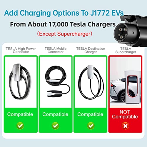 Adaptador Tesla a J1772, máximo 60 amperios y 250 V, TAECHU J1772 con bloqueo anticaídas, compatible con cargadores Tesla Wall/Destino/móviles (con una bolsa de almacenamiento)