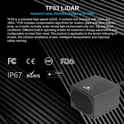 TF03-180 Sensor de tapa de largo alcance, 180 m (590 pies) Medición de distancia IP67 100 Klux Telémetro