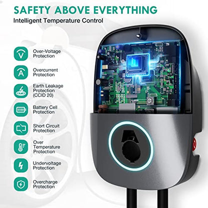 Aimiler Cargador EV Nivel 2, 48A 240V 11.5KW Cargador inteligente de vehículo eléctrico con NEMA 14-50P, estación de carga de coche para interiores y exteriores con aplicación, Wi-Fi y Bluetooth habilitado EVSE