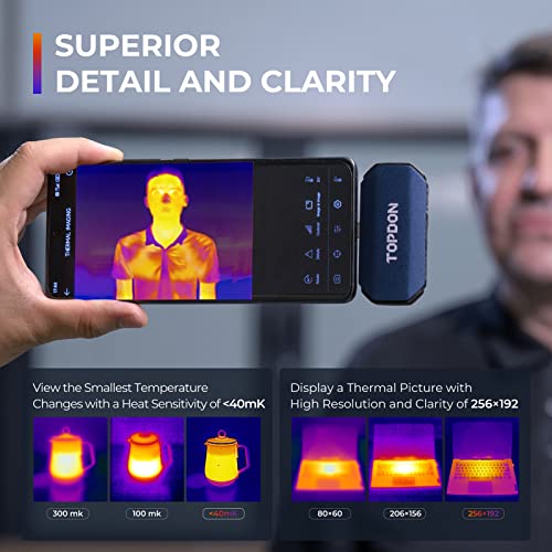 Cámara térmica para Android, TOPDON TC001 256x192 IR de alta resolución, cámara de imágenes térmicas, imagen térmica, precisión de temperatura optimizada, funciona para teléfonos inteligentes y tabletas y PC (no para iOS)