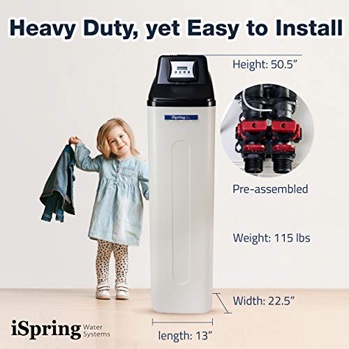 iSpring Sistema de suavizante de agua para toda la casa con función de lavado a retraso, 45,000 granos de alta capacidad para hogares y negocios, modelo: WCS45KG