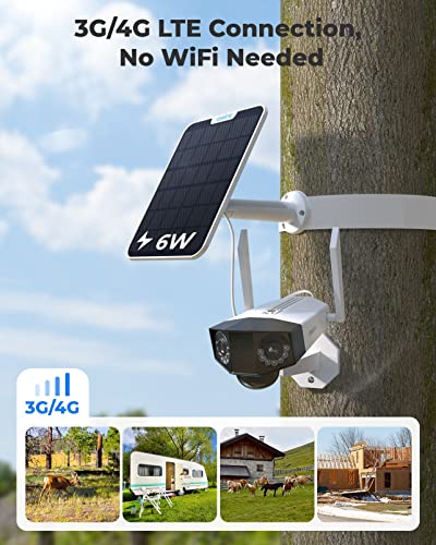REOLINK Duo 2 LTE + SP - Cámara de seguridad celular inalámbrica 4G LTE para exteriores, lente dual, gran angular de 6 MP de 180°, energía solar continua, visión nocturna a color, detección de IA, conversación bidireccional, no necesita WiFi