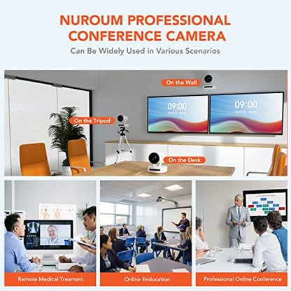 NUROUM Cámara FHD PTZ 1080P con zoom óptico 5X y control remoto, seguimiento de encuadre, autoenfoque, gran angular