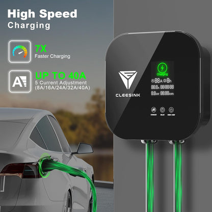 CLEESINK Cargador EV de nivel 2, estación de carga de vehículos eléctricos para interiores y exteriores, 40 A 240 V, NEMA 14-50, cable de 23 pies con certificación UL. 4-2687602YL