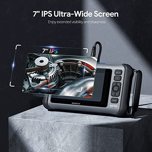 DEPSTECH Boroscopio de pantalla IPS de 7 pulgadas, cámara endoscopio de triple lente con luz, cámara de inspección de video de grabación de sonido HD de 1080P, cámara de serpiente de cuello de cisne de 16.5pies - DS700TL