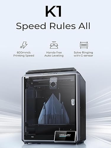 Creality K1 Impresora 3D Rápida, 600mm/s de Alta Velocidad, Detalle Preciso de 0,1mm, Nivelación Automática, Doble Ventilador Refrigerador, Control WiFi, Fuera de Caja, 220x220x250mm