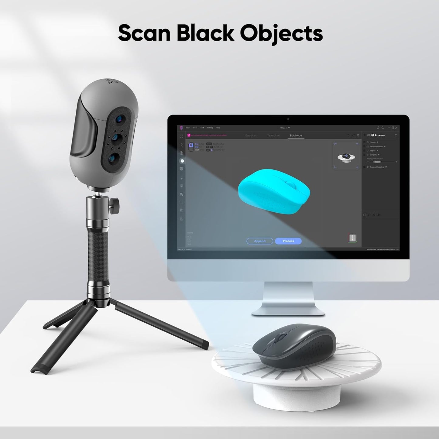 3DMakerpro Mole Escáner 3D de mano para impresora 3D, precisión de 0,05 mm y resolución de 0,1 mm, velocidad de escaneo de 10 FPS con lentes antiagitación, escáneres modelo 3D para Win10/MacOS, kit
