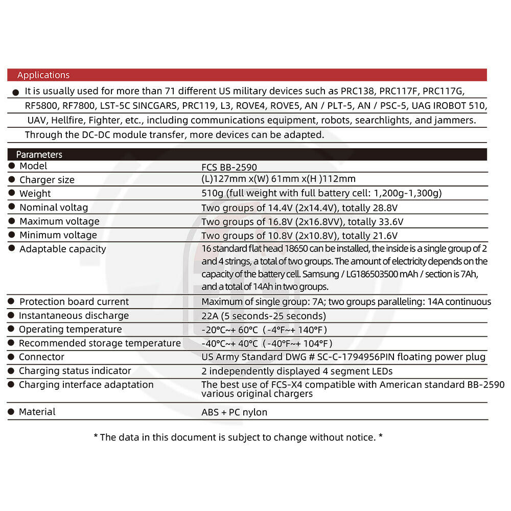 FCS Military BB-2590 Recargable  Li-Ion Battery Case 16×3500 Mah 