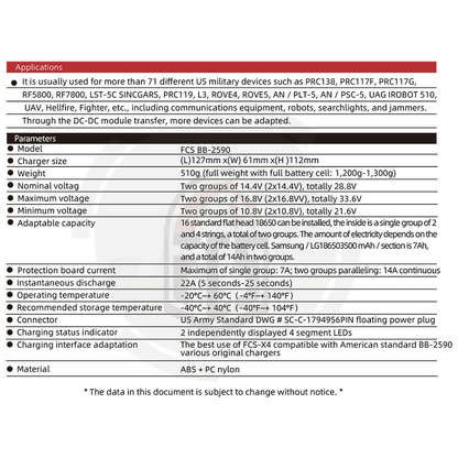 FCS Military BB-2590 Recargable  Li-Ion Battery Case 16×3500 Mah 
