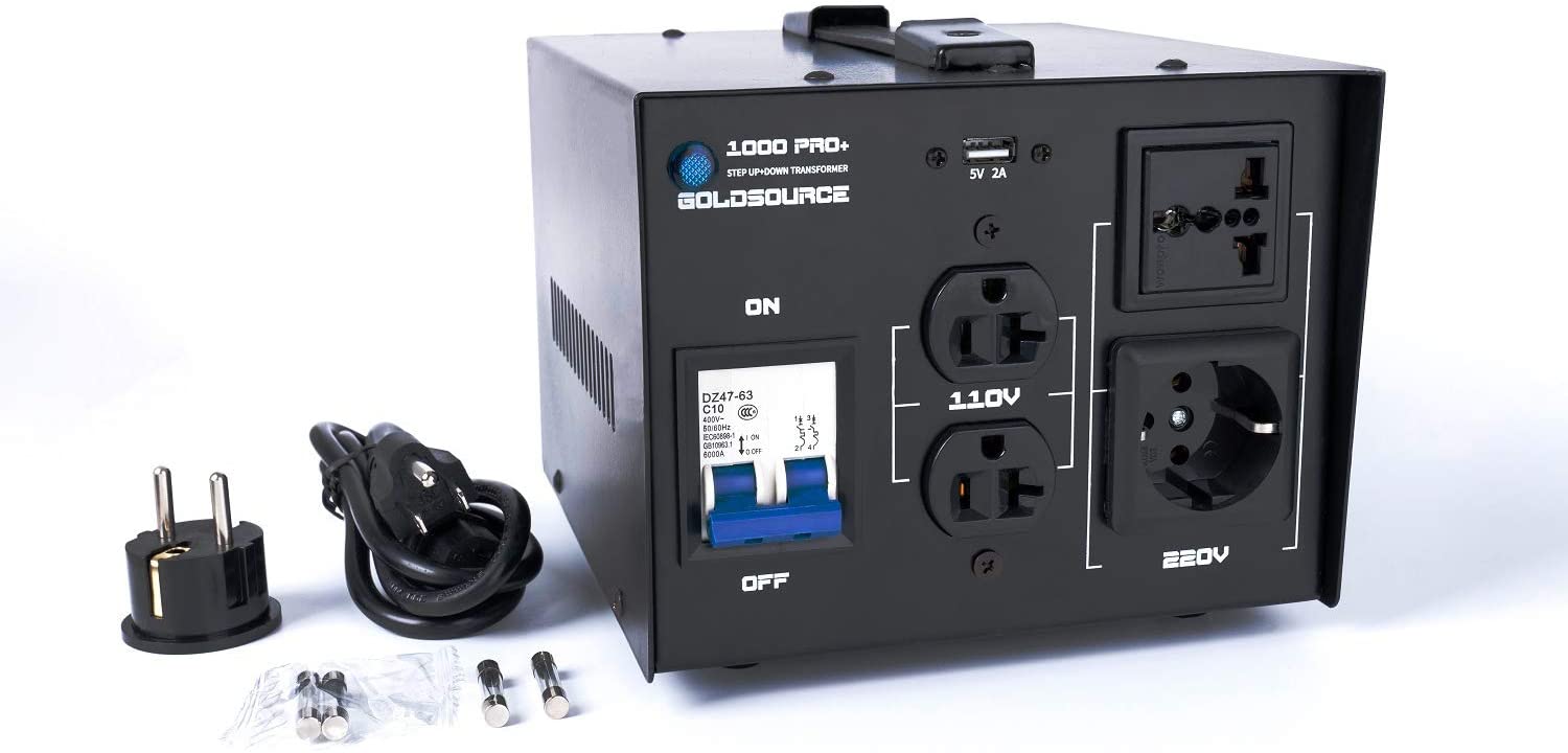 Goldsource Series W Pro+ Convertidor de voltaje de 110 a 220V Diseño mejorado con portafusibles USB de 5 V CC 1000W PRO+