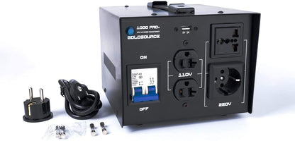 Goldsource Series W Pro+ Convertidor de voltaje de 110 a 220V  Diseño mejorado con portafusibles  USB de 5 V CC 