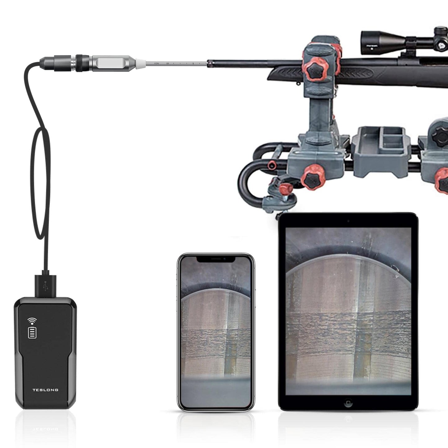Teslong - Boroscopio rígido de rifle para iPhone, cámara de inspección de videoscopio con cámara WiFi, diámetro de 0.2 pulgadas y tubo de inserción de 26 pulgadas de largo para iPhone, iPad y Android