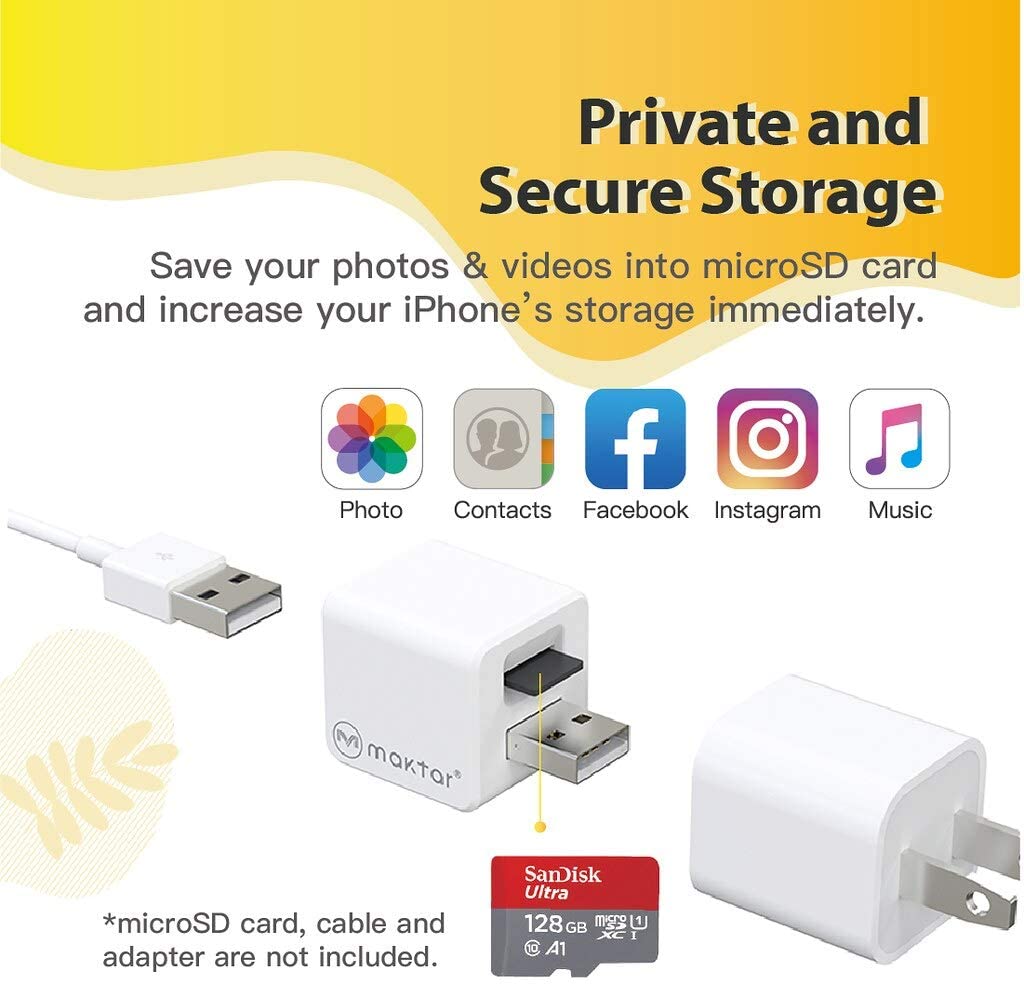 Qubii Pro - Dispositivo de almacenamiento de fotos para iPhone y iPad, copia de seguridad automática de fotos y vídeos [tarjeta microSD no incluida] - gris espacial