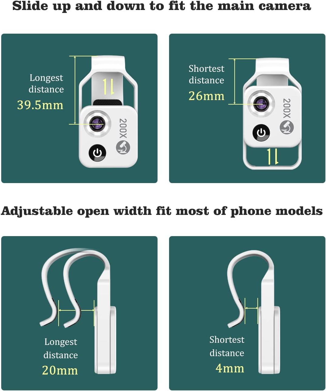 Microscopio de teléfono con lente CPL/luz LED, microscopio de bolsillo 200X con clip universal para teléfono compatible con iPhone/teléfono Android: el mejor microscopio portátil para disfrutar de Microworld para niños y adultos