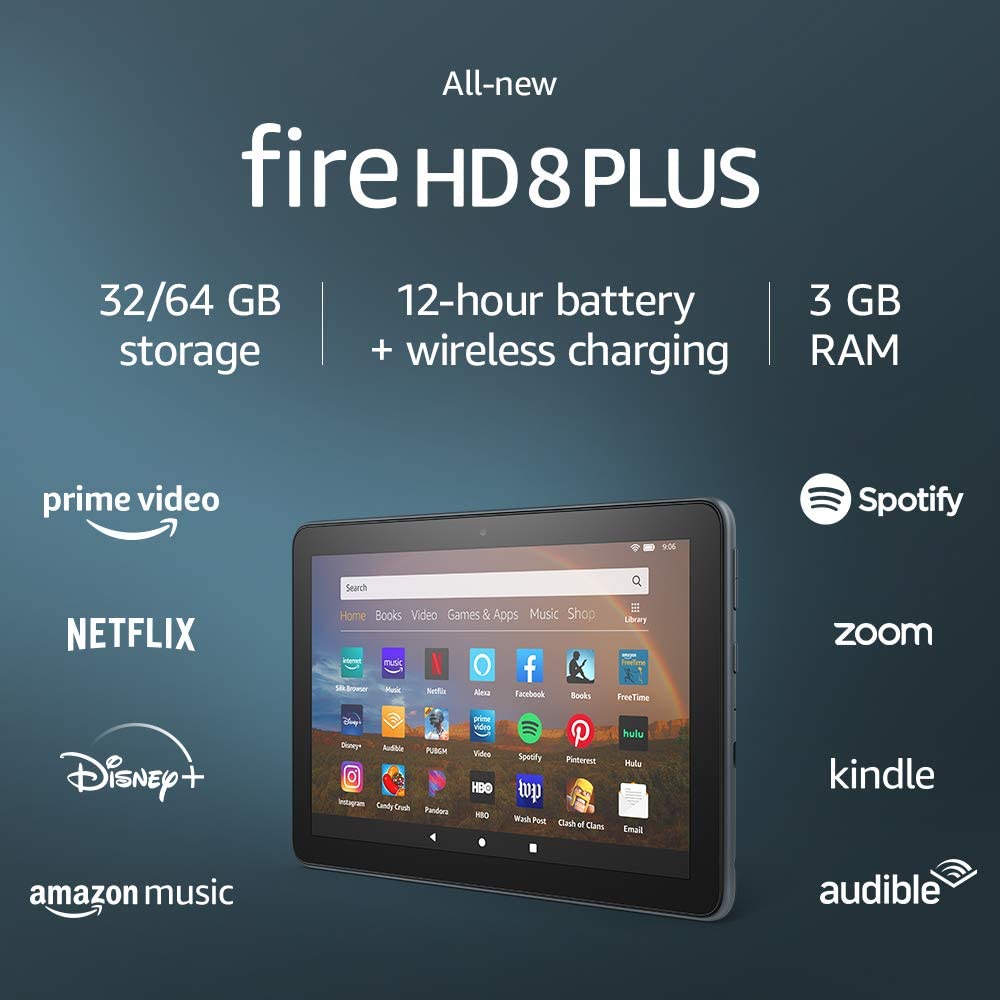 All-new Fire HD 8 Plus tablet, HD display, 32 GB, our best 8" tablet for portable entertainment, Slate, without ads