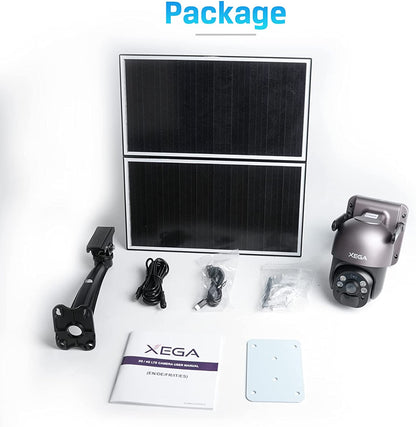 Xega Cámara de seguridad celular 4G LTE con grabación 24/7, cámara de seguridad solar para exteriores