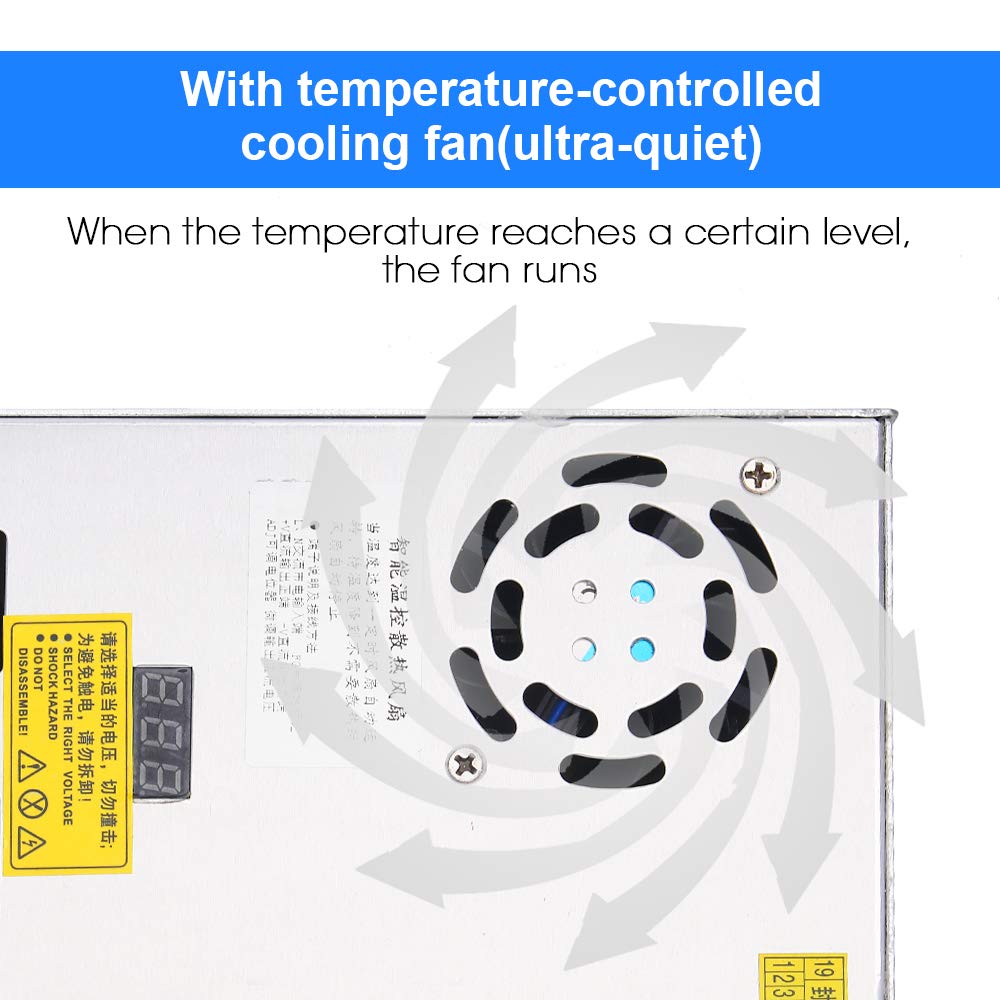 Adjustable DC Power Voltage Converter AC 110V-220V to DC 0-48V Module Switching Power Supply Digital Display 480W Voltage Regulator Transformer Built in Cooling Fan