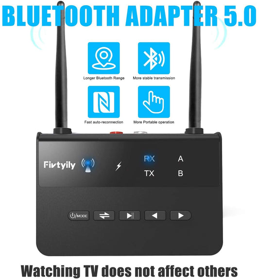 Receptor transmisor Bluetooth 5.0 de largo alcance para TV y PC Audio, altavoces estéreo para el hogar, adaptador inalámbrico de baja latencia aptX para auriculares, óptico digital 0.138 in AUX RCA