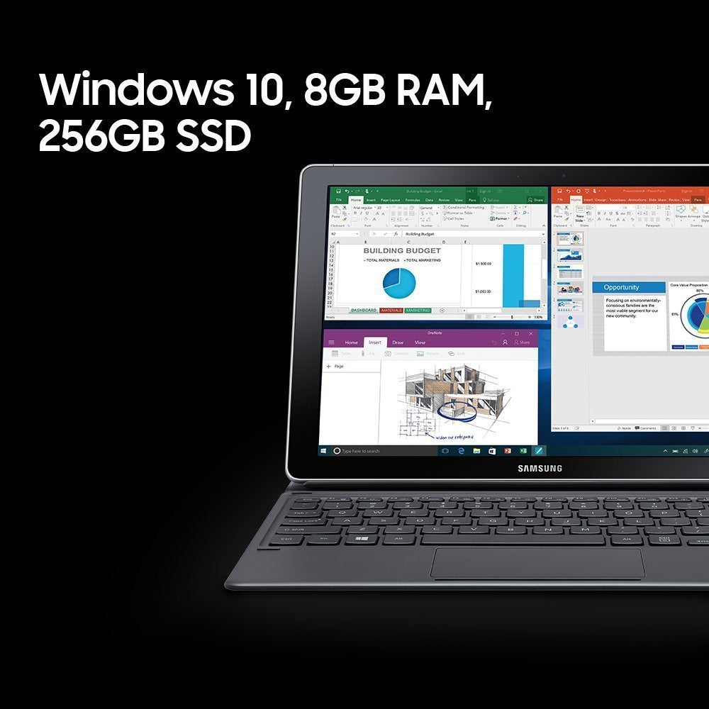 Samsung 2018 Galaxy Book 12" SM-W723NFHD + 2 en 1 tablet con pantalla táctil Ordenador portátil, Intel Core i5-7200U hasta 3.10GHz, 8GB de RAM, 256GB SSD, CA WIFI, Bluetooth 4.1, USB Type-C, KB desmontable, Windows 10 Pro