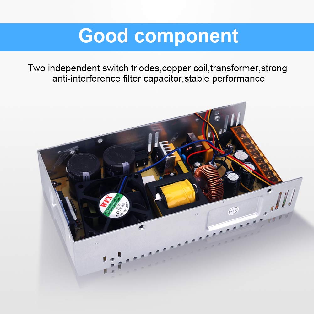 Adjustable DC Power Voltage Converter AC 110V-220V to DC 0-48V Module Switching Power Supply Digital Display 480W Voltage Regulator Transformer Built in Cooling Fan