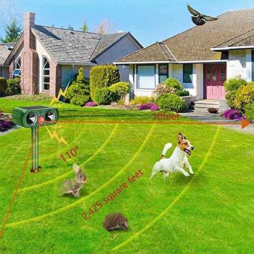 ABILLY Solar ultrasónico repelente de rata, ardilla, ciervo, mapache, mofeta, conejo, topo, perro, gato, impermeable con detector de movimiento