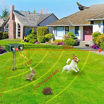 ABILLY Solar ultrasónico repelente de rata, ardilla, ciervo, mapache, mofeta, conejo, topo, perro, gato, impermeable con detector de movimiento