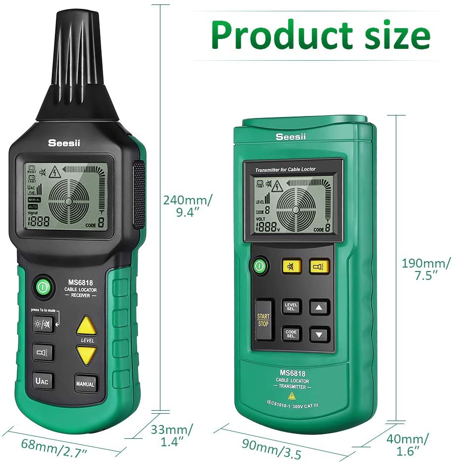 Seesii Localizador de cables, rastreador de cables portátil MS6818 localizador de cables de teléfono 12 V-400 V AC/DC subterráneo detector de tuberías profesional Cable Toner Finder