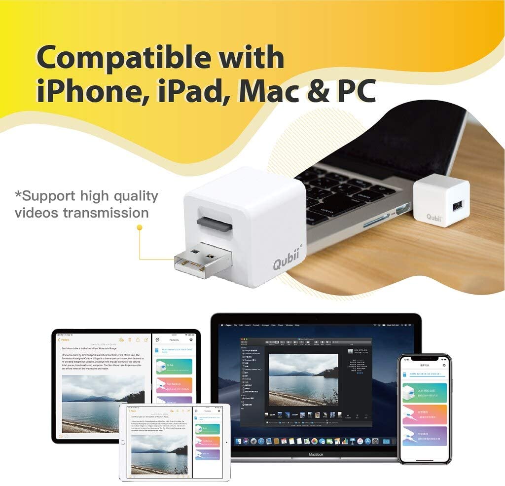 Qubii Pro - Dispositivo de almacenamiento de fotos para iPhone y iPad, copia de seguridad automática de fotos y vídeos [tarjeta microSD no incluida] - gris espacial