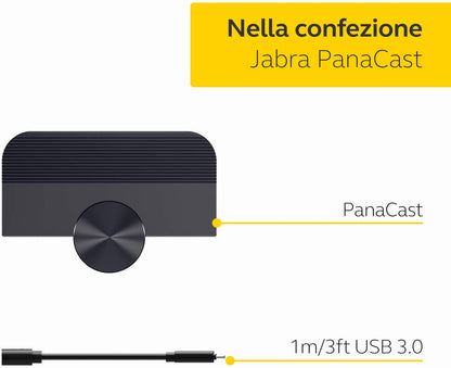 Jabra PanaCast Webcam Panoramica 4K per Videoconferenze - Videocamera"Plug-and-Play" con Campo Visivo Pari a 180 Gradi, Ottima per Sale Riunioni