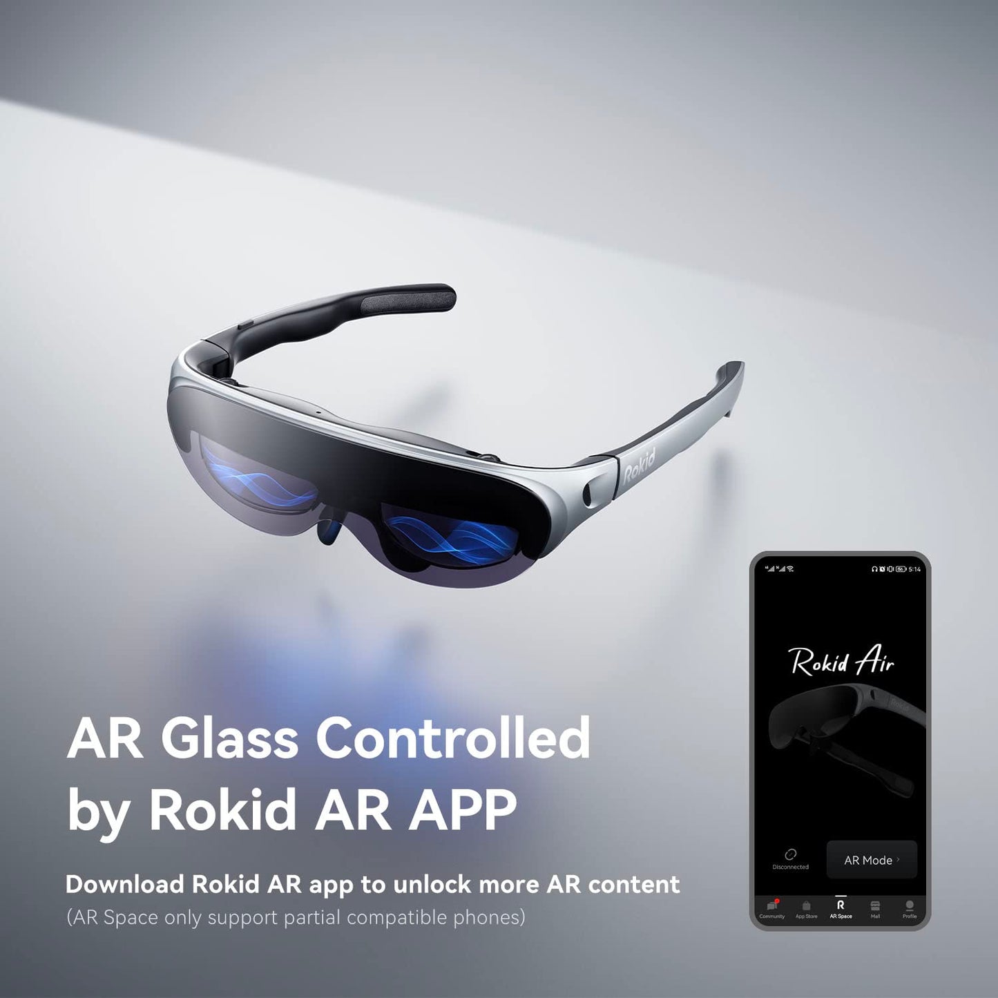 Rokid Air AR Glasses Augmented Reality Wearable Tech Headsets Smart Portable Massive Screen 1080P Dual Display,43°FoV, 55PPD