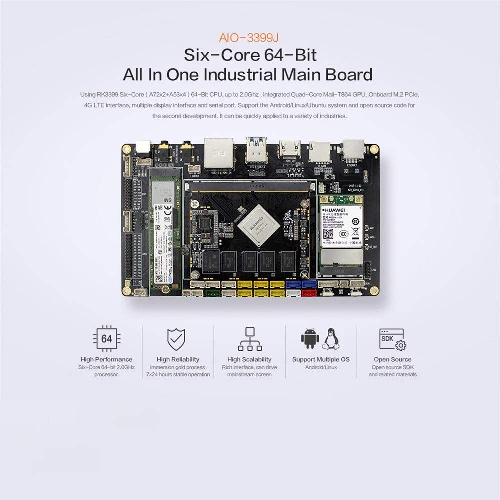 Firefly AIO-3399J development board 4GB 16GB eMMC based on the RK3399 six-core chip dual core Cortex-A72 & quad core Cortex-A53, Android 7.1, Linux HDMI