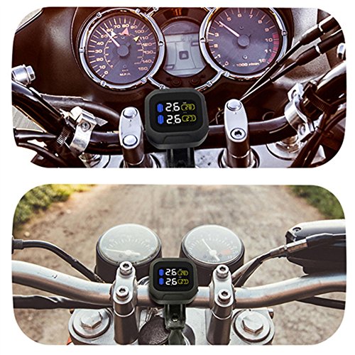 CAREUD Motorcycle Tire Pressure Monitoring System Wireless Motorcycle TPMS Tires Motor Auto Tyre Alarm System Waterproof with 2 External Sensors for Two-Wheeled Motorcycle(Sensor 18x13)