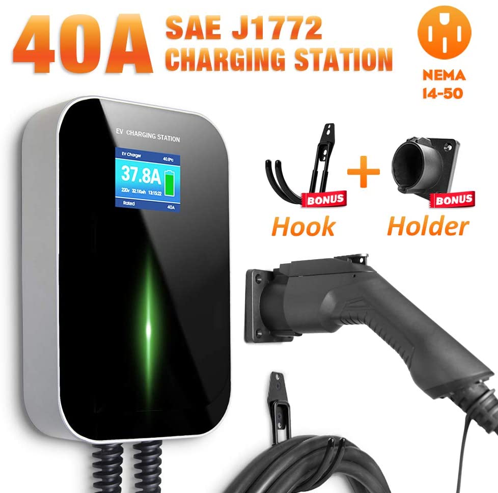 BESENERGY EV Estación de carga 40 Amp Nivel 2 Cargador de vehiculo electrico EVSE 9,6 kw compatible con todos los coches SAE J1772 BS-B20-40A