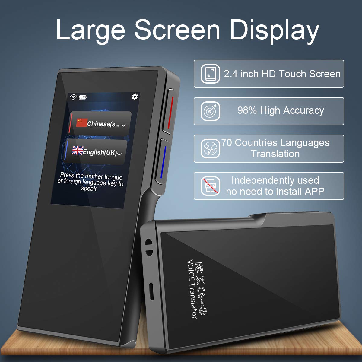 [Upgraded] Birgus Smart Voice Translator Device with 2.4 Inch High Definition Toch Screen Support 82 Languages for Travelling Abroad Learning Off-Line Shopping Business Chat Recording Translations